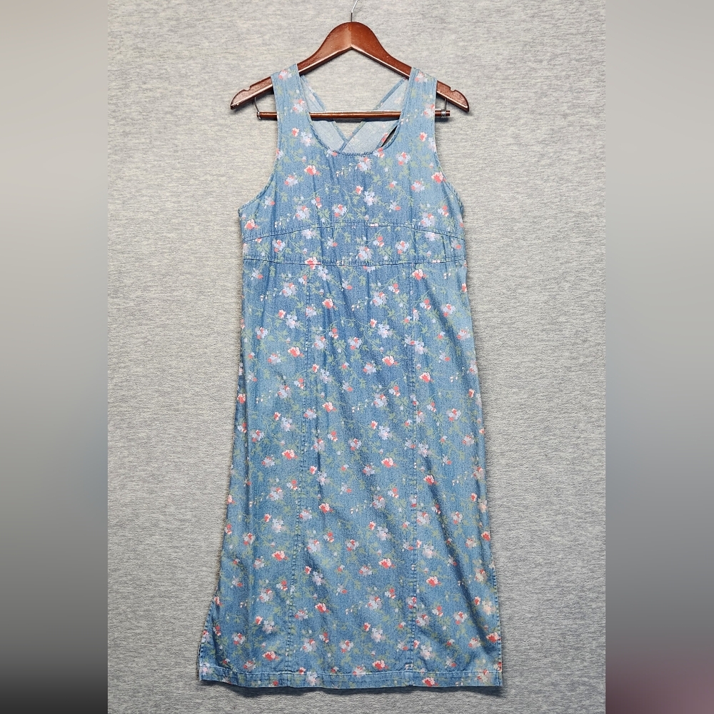 Vintage Y2k Cherokee midi dress floral denim boho cottagecore Streetwear Hipster - Picture 1 of 5